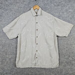 Tommy Bahama Men's Beige 100% Silk Shirt Size L Floral Texture Hawaiian Tropical